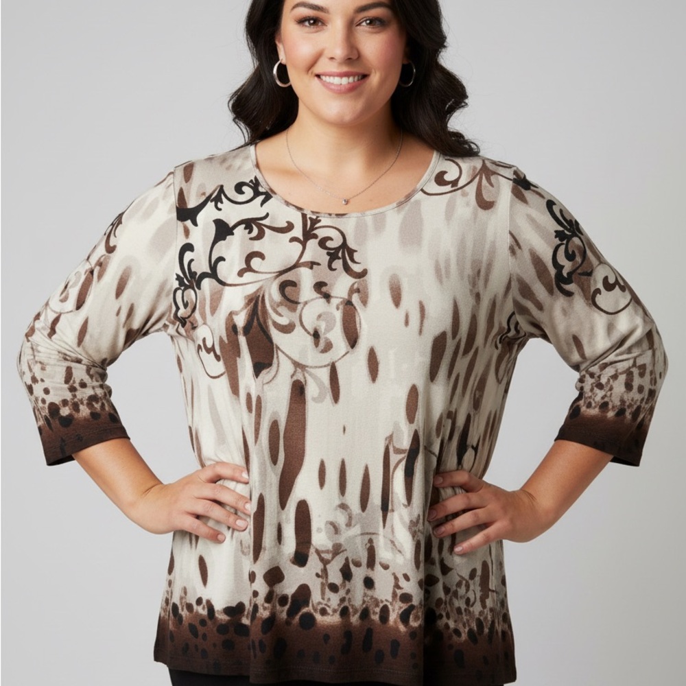 Chico’s Women's Top with Black and Brown Pattern